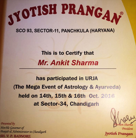 Jyotish Prangan Certificate and Award